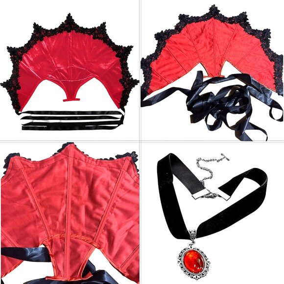 Gothic Collar Red Lace Victorian Stand Up Vampire Cosplay Halloween - Picture 7 of 9